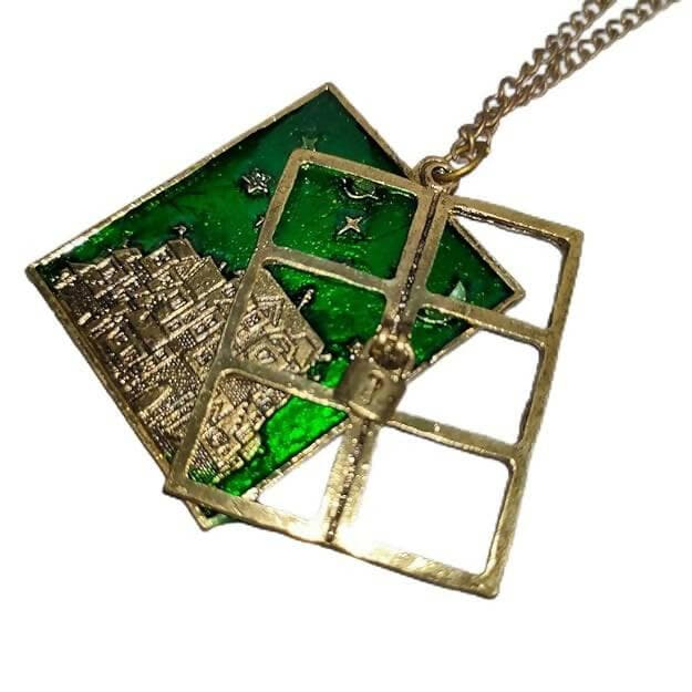 SENECIO Dreamworld Castle Starry Night Window With Lock Bohemian Enamel Emerald Green Necklace - HalfPe