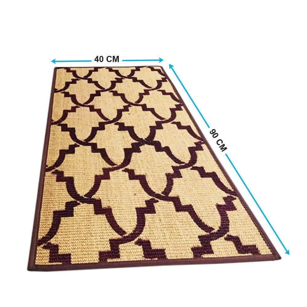 Mats Avenue Hand Printed Jute Carpet/Rug with Cotton Border Brown Color Base 40x90 CM (Geometric) - HalfPe