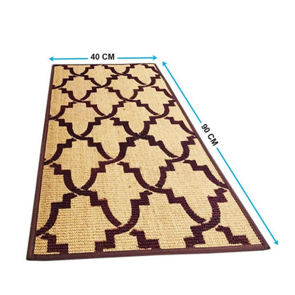 Mats Avenue Hand Printed Jute Carpet/Rug with Cotton Border Brown Color Base 40x90 CM (Geometric) - HalfPe