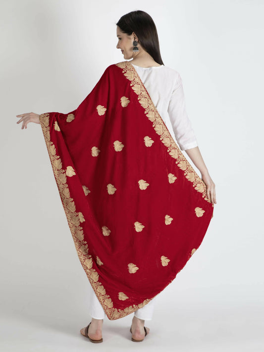 Velvet Embroidered Shawl Dupatta (red) - HalfPe