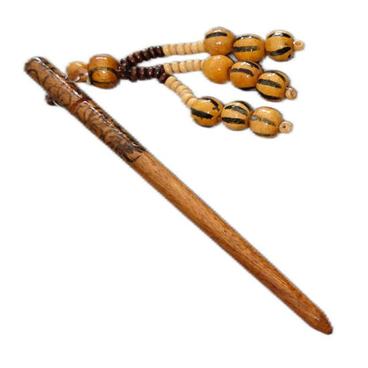 SENECIO Ethnic Print With Beaded Tassel Wooden Handmade Retro Hair Stick For Juda (Pack of 2) - HalfPe