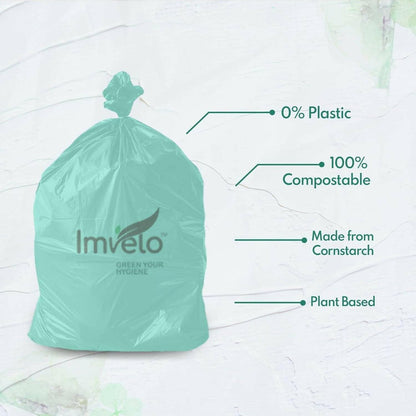 Imvelo 100% Compostable Garbage Bag Medium Size 51 Rolls (15 Bags Per Roll) Dustbin/Trash Bag (19 x 21 Inches) with 0% Plastic - Extra thick, Eco Friendly (765 Count (51 Rolls)) - HalfPe