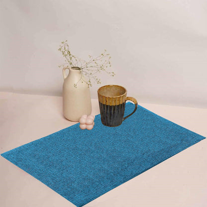 Lushomes Jute Table Mat, Turquoise Blue Dining Table Mat, table mats set of 4, Also Used as kitchen mat, fridge mat, cupboard sheets for wardrobe, Jute Place mats (Pack of 4, 12x18 Inches, 30x45 Cms) - HalfPe