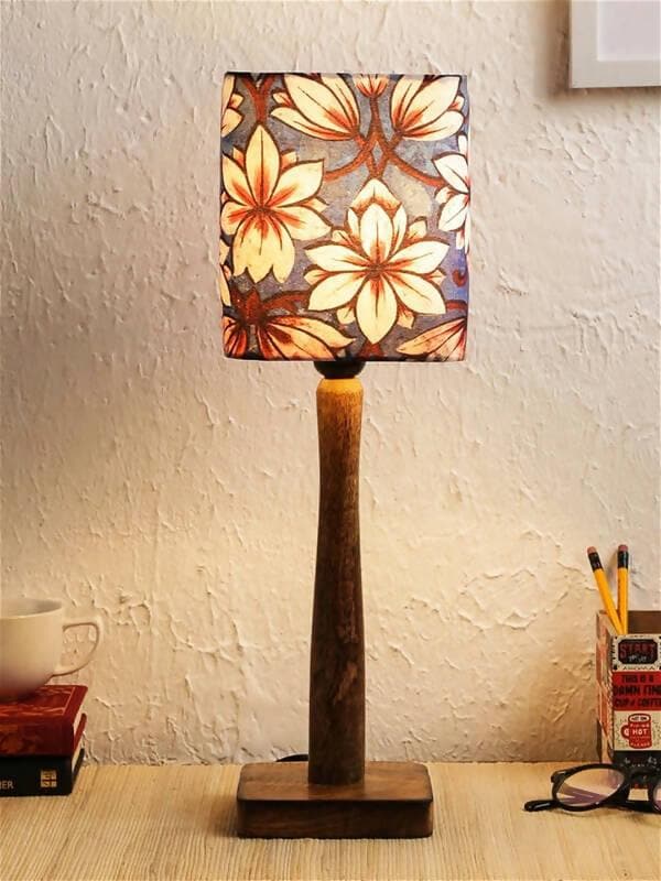 Blue Flowers Wooden Lamp - HalfPe