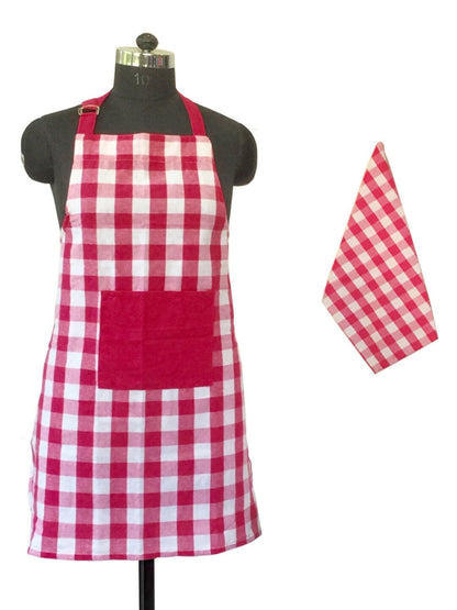 Lushomes Checks lilac Kitchen Cooking Apron Set for Women, apron for men, cooking aprons for women, kitchen apron for men, aprons, aprin (2 Pc Set, Kitchen T 40 x 60 cm, Apron 60 x 80 cms) - HalfPe