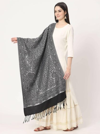 Black Paisley Pattern Viscose Stole for women - HalfPe