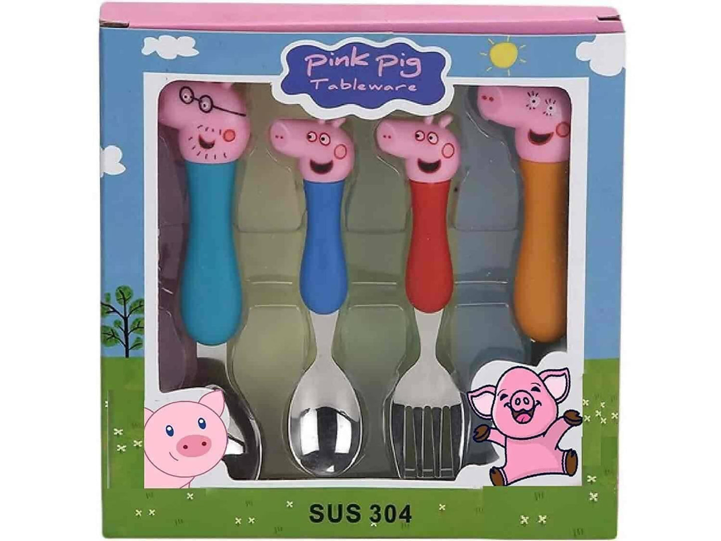 Pink Pig Peppa Pig Spoon Fork Set – Adorable Kids’ Utensils - HalfPe