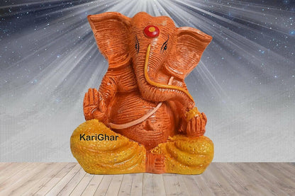 KariGhar Ganesh Ji Murti Statue for Puja Room Decorative Showpiece Idol for Home (5 inch), (Orange) - HalfPe