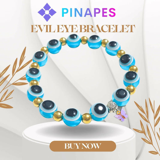 Pinapes Butterfly Beads and Evil Eye Charm Bracelet A Must-Have for Fashionable and Superstitious Women with violet butterfly (sky blue) - HalfPe