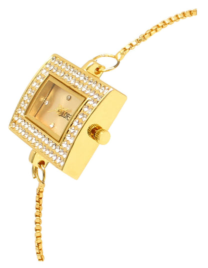 LOREM Gold Square Braclet Analog Watch For Women LR247 - HalfPe