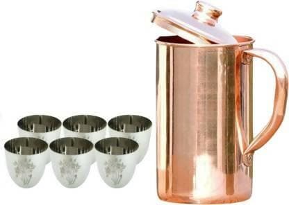 SHINI LIFESTYLE Pure Copper Jug Set and Premium quality steel Glass set - HalfPe