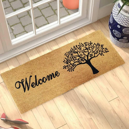 Mats Avenue Coir Door Mat Tree Welcome Hand Printed Natural Extra Large for Main Door Entrance 40x120 CM - HalfPe