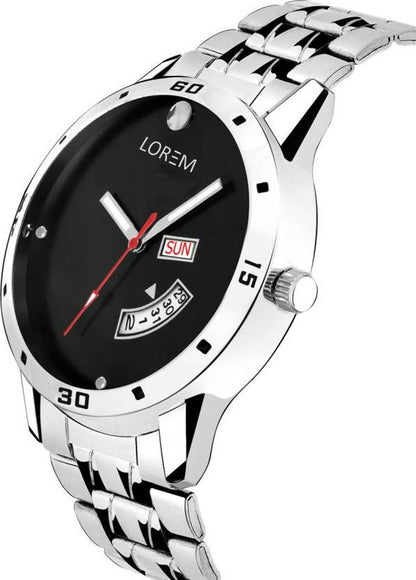 LOREM Black Day Date Analog Watch For Men LR104 - HalfPe