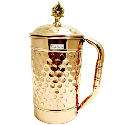 Prisha India Craft Pure Copper Jug Pitcher with Brass Knob, Glassware & Drinkware (2000Ml of Jug) - HalfPe