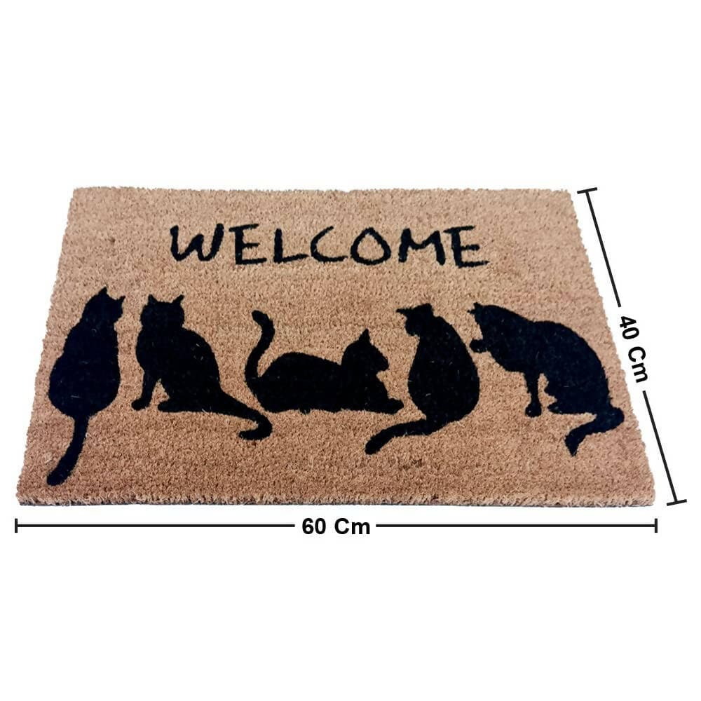 Mats Avenue Natural Coco Coir Black & Brown Welcome Printed Anti-Slip with PVC Back Doormat for Indoor (60 x 40cm) - HalfPe