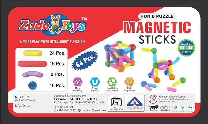 ZUDO TOYS Magnetic Building Sticks Blocks for Toddlers Toys (64 pcs) - HalfPe