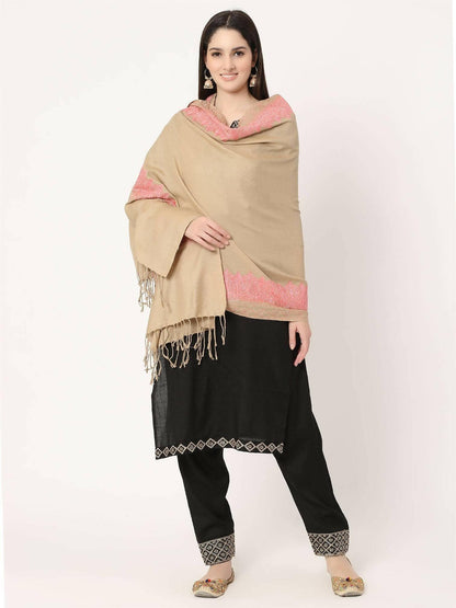 Beige and Baby Pink Embroidered Stole for women - HalfPe