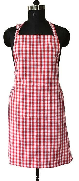 Lushomes Cotton Checks Kitchen Chef Apron with Pocket and Adjustable - HalfPe