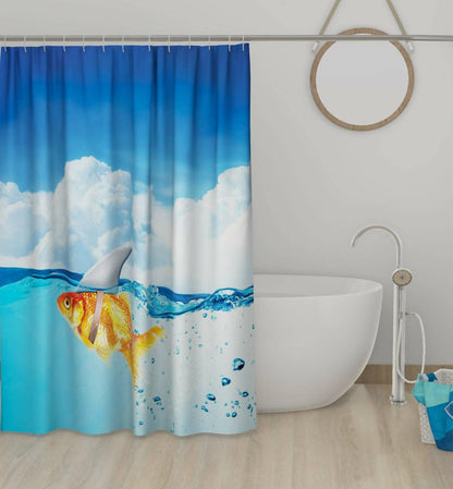 Lushomes shower curtain, Gold Fish Printed, Polyester waterproof 6x6.5 ft with hooks, non-PVC, Non-Plastic, For Washroom, Balcony for Rain, 12 eyelet & no Hooks (6 ft W x 6.5 Ft H) - HalfPe