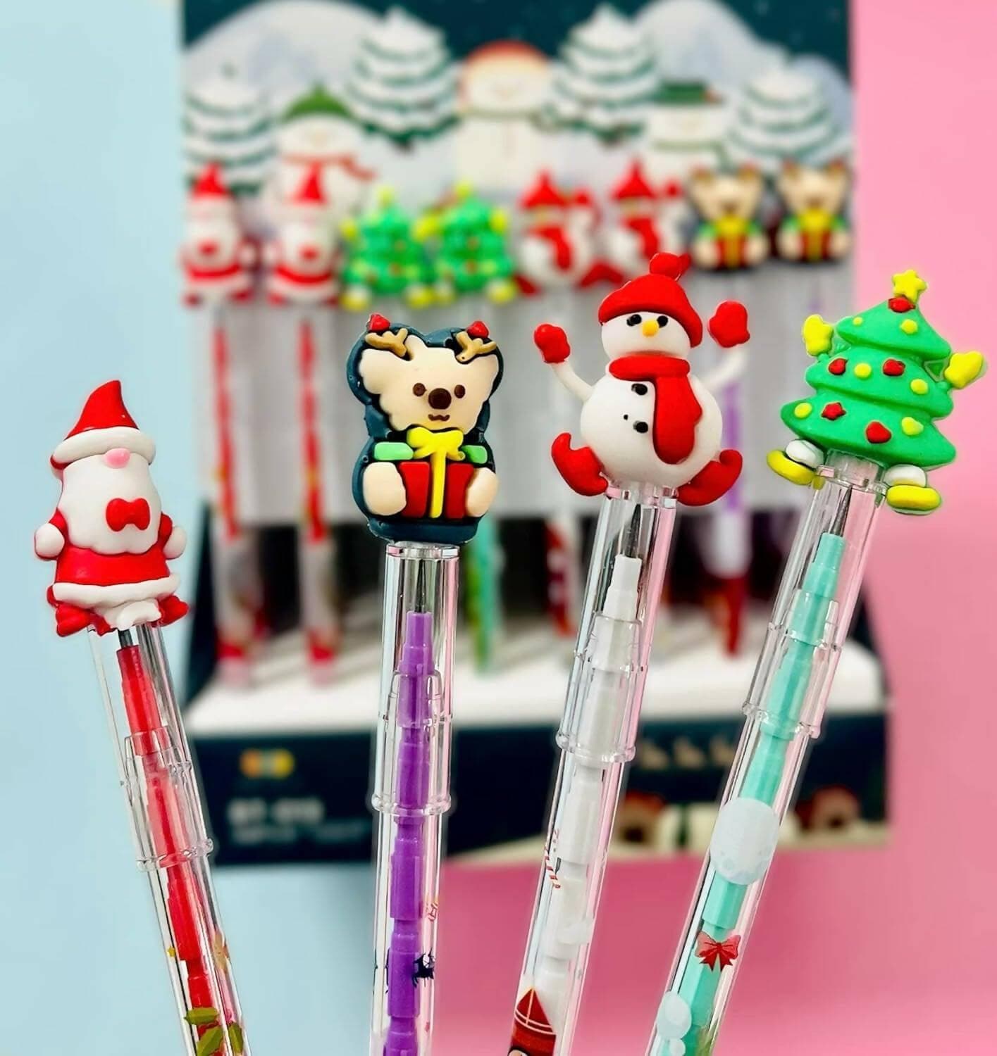 Le Delite Santa Claus Christmas Tree reindeer snowman candy shaped pencil Xmas Theme (Pack of 8) - HalfPe