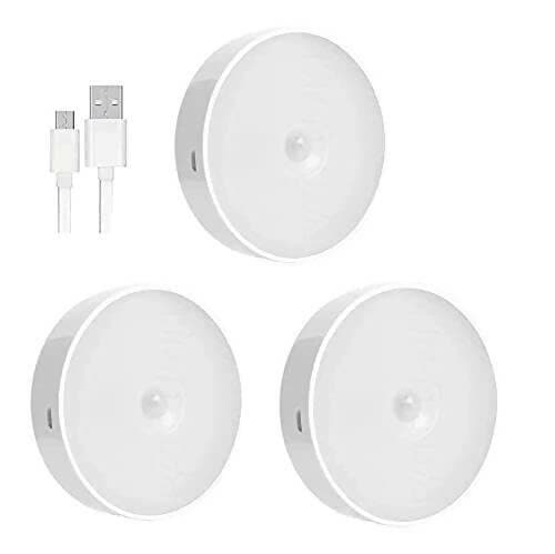 Wireless Intelligent Body Motion Sensor LED Night Light USB Rechargeable for Hallway, Wardrobe, Bedroom ( Works in Dark/Night, 3 pcs set) - HalfPe