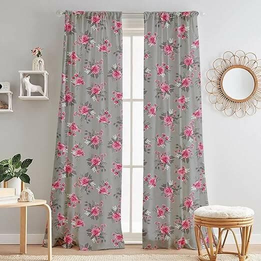 Lushomes curtains 9 feet long set of 2, door curtain, curtains for living room, Semi sheer curtains for door 9 feet, rod pocket curtains (Pack of 2, 57x108 Inch, Grey Flowers) - HalfPe