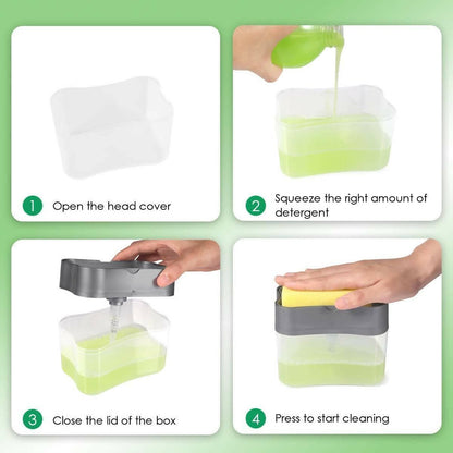 Dishwashing Liquid soap Pump For Kitchen (400 ML with Sponge Holder) - HalfPe