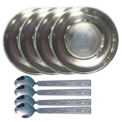 SHINI LIFESTYLE Heavy Gauge Steel Platewith Spoon Set 8 - HalfPe