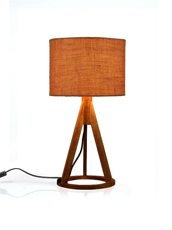 Jute Brown Trio Wooden Lamp - HalfPe