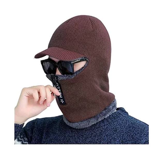 Balaclava Zipper Face Mask For Cold Weather Knitted Beanie Hat For Women Men Warm Face Cover - HalfPe