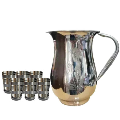 SHINI LIFESTYLE Stainless Steel Jug with Straight Glass Combo, Water Jug (7) - HalfPe