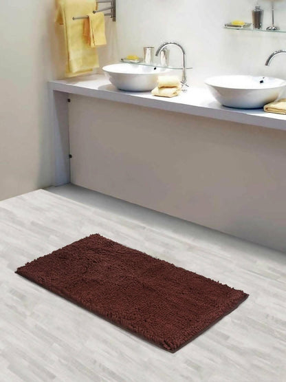 Lushomes Bathroom Mat, 2200 GSM Floor, bath mat Mat with High Pile Microfiber, anti skid mat for bathroom Floor, bath mat Non Slip Anti Slip, Premium Quality (12 x 18 Inch, Single Pc, Dark Brown) - HalfPe