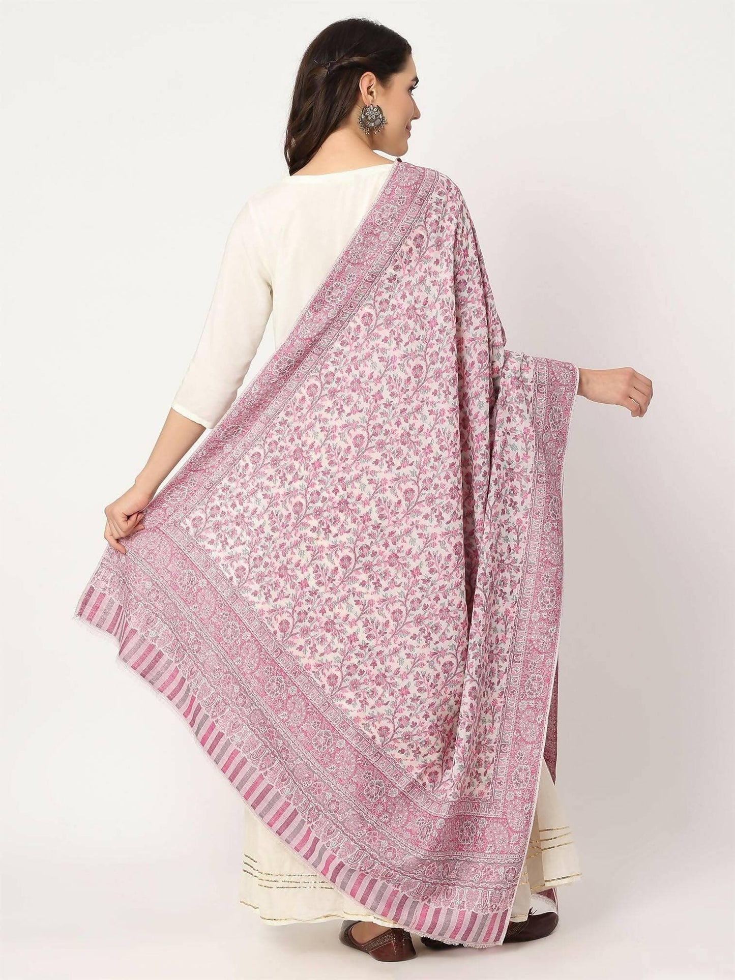 White Fine Wool Kani Shawl for women - HalfPe