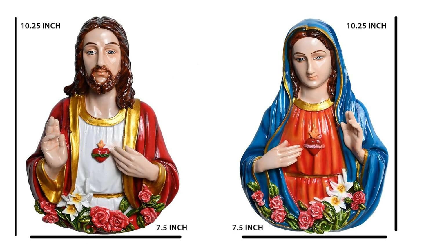 KariGhar Sacred Heart & Immaculate Heart Pair Decorative Christian Wall Hanging Idols for Home - HalfPe