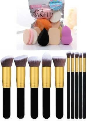 Bingeable 10Pcs Natural Cosmetic Kits Makeup Set Brushes+ Family Makeup Sponges 5 Pcs Puff (Pack of 10) - HalfPe