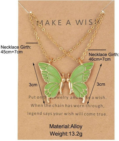 Pinapes Alloy Fashion Butterflies Necklace Daily Life Set of 2 (Green) - HalfPe