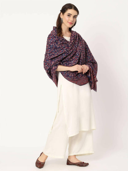 Blue Fine Wool Kani Multiweave Shawl for women - HalfPe