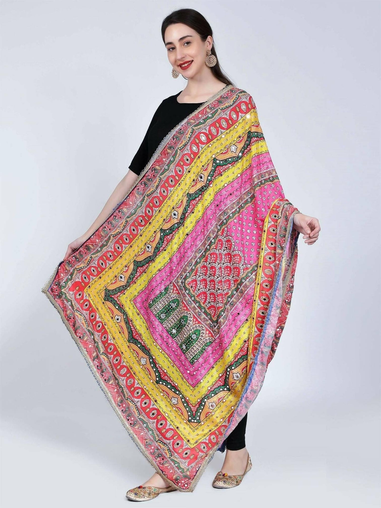 Chiffon Pakistani Dupatta with Mirror Work (Digital Print ) - HalfPe