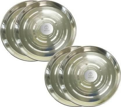 SHINI LIFESTYLE Stainless Steel Serving Plate, Dinner Plates set, Lunch Plates, Khumcha Thali Dinner Plate (Pack of 4) - HalfPe