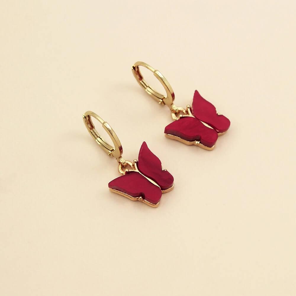 Pinapes elegant butterfly gold plated clip-on earrings for women and girls(maroon red) - HalfPe