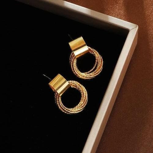 Pinapes Retro Metallic Gold Color Multiple Small Circle Pendant Earrings - HalfPe