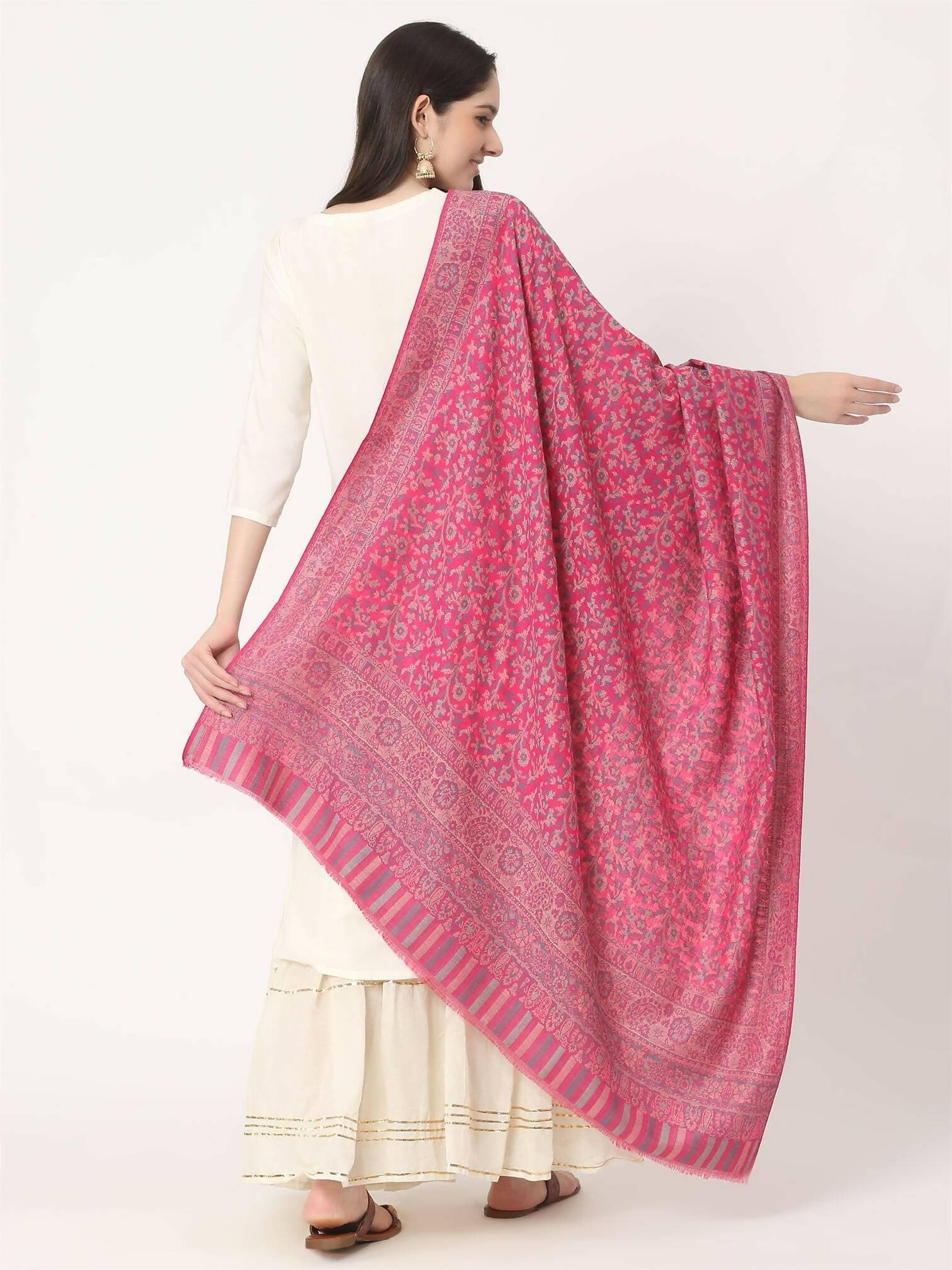 Magenta Fine Wool Kani Multiweave Shawl - HalfPe