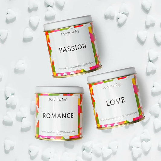 Puremazing Candles Gift Passion - (Rose) + Romance - (Vanilla) + Love - (Apple Honey) fragranced Candle For Bedroom/Spa/Home with Buring time of Upto 35hours Handmade Candle(PACK OF 3) - HalfPe