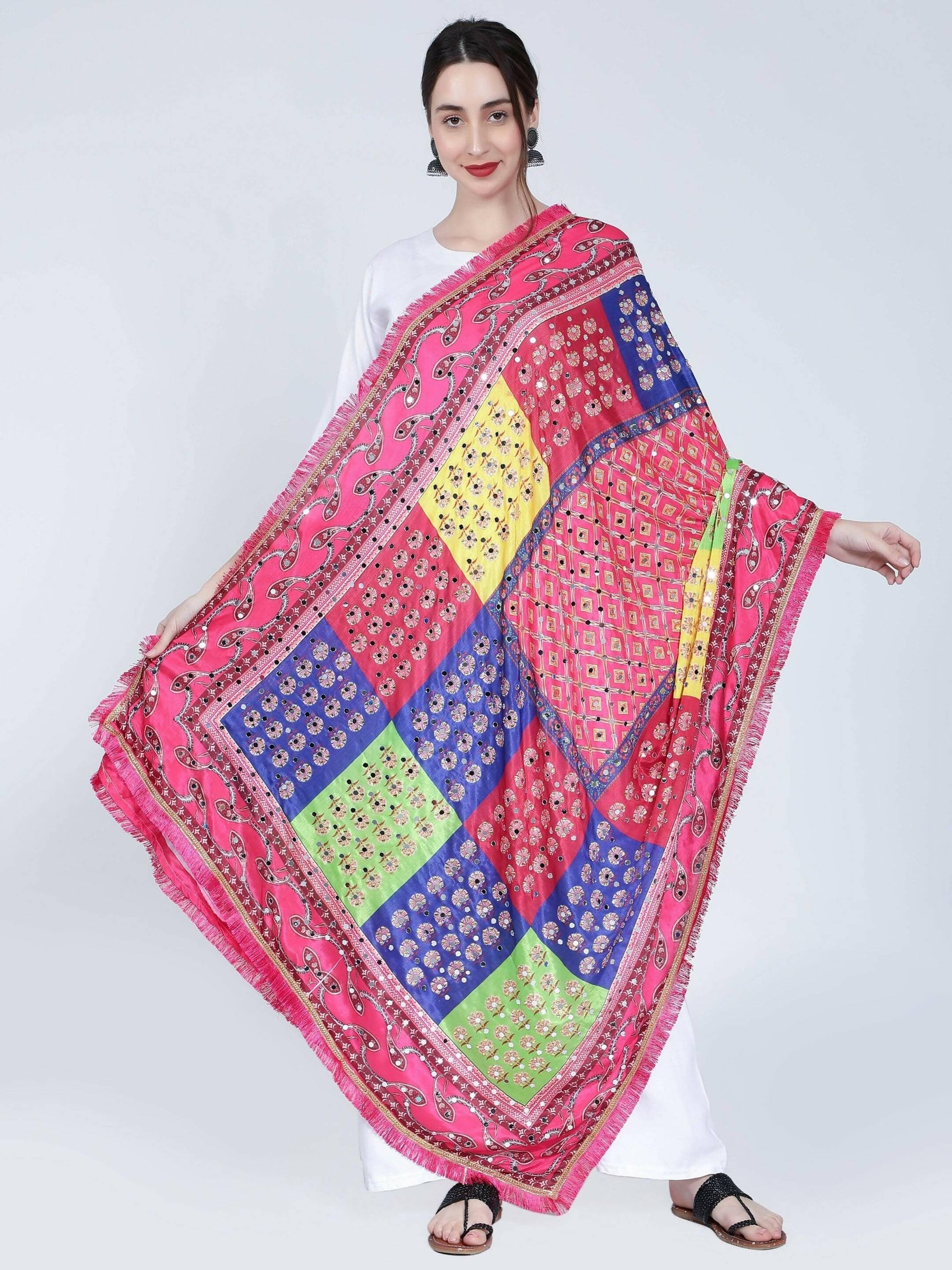 Chiffon Digital Print Pakistani Dupatta Multicolour with Heavy Mirror Work For Women - HalfPe