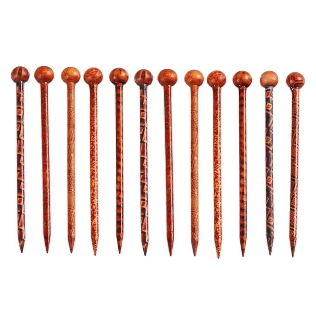 SENECIO Ethnic Retro Printed Hair Stick For Juda & Bun Pin (Pack of 12Pc) - HalfPe