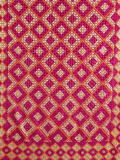 Phulkari Dupatta with Mirror Work (magenta) - HalfPe