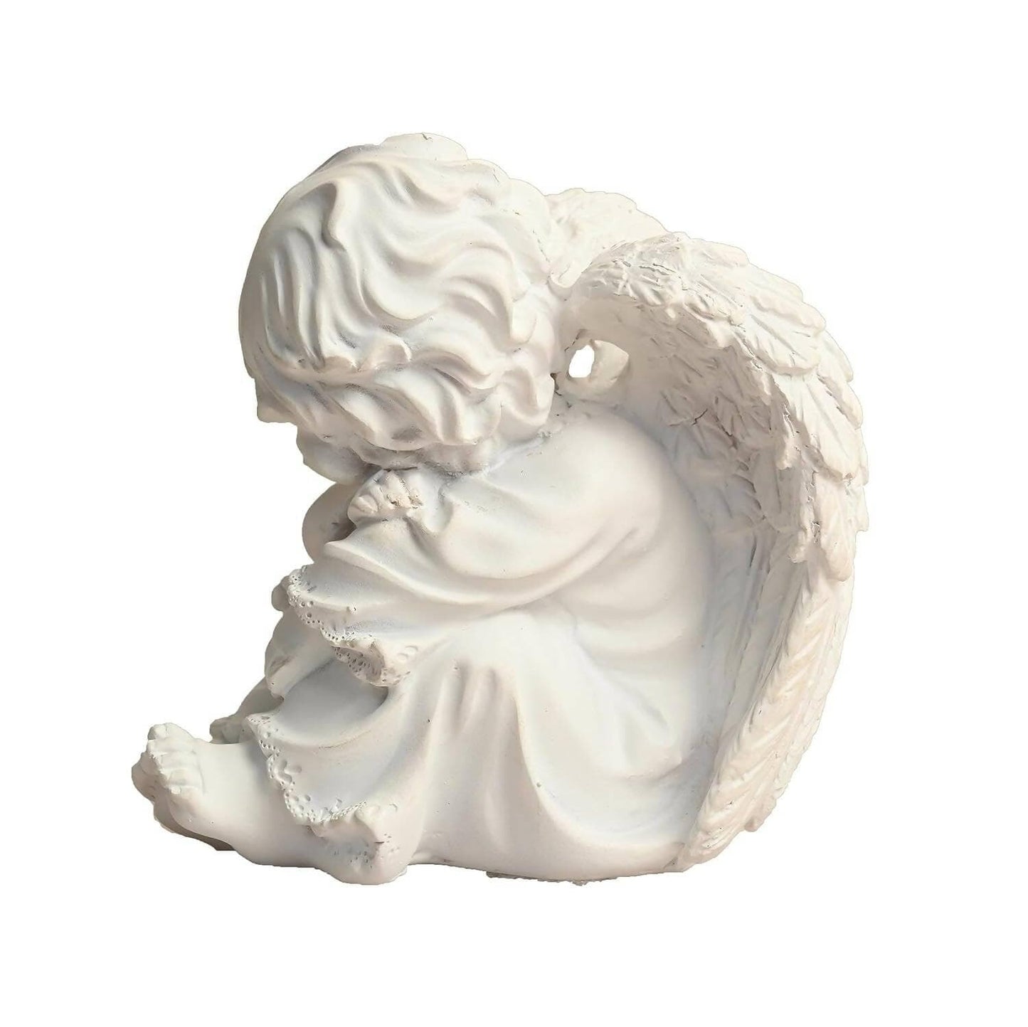 KariGhar Resin Small White Sitting Angel Statue Idol for Home | Prayer Room | Bed Room | Shelf | Mantel - HalfPe