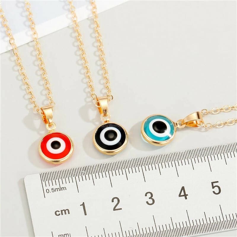 Pinapes Blue Turkish Evil Eye Pendant Chain Necklace for Women (Set of 3 - Red, Black, Blue) - HalfPe