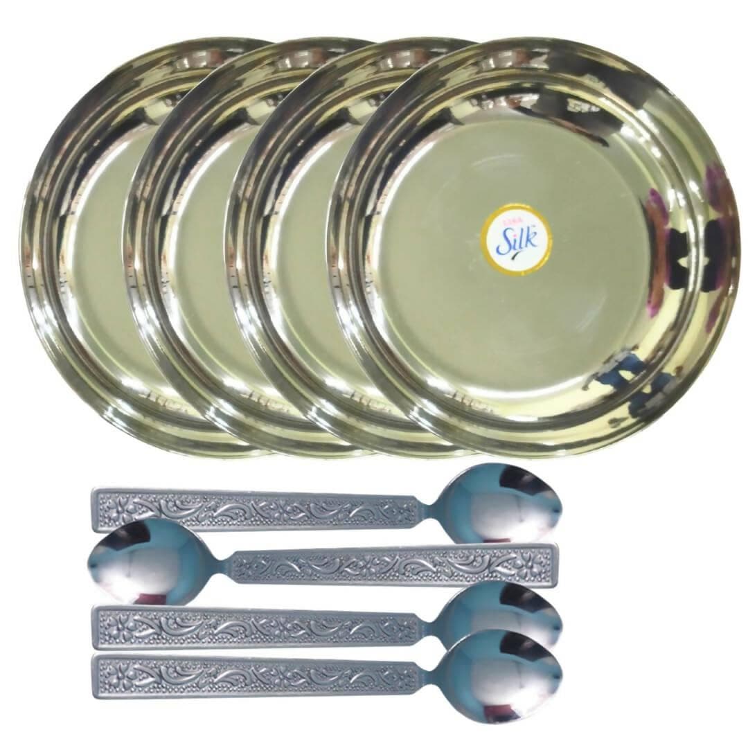 SHINI LIFESTYLE Stainless Steel Plates with Spoon Set (8) - HalfPe