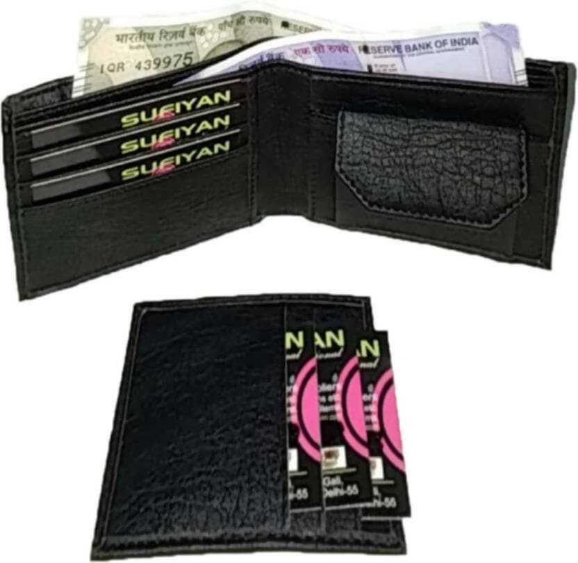 Men Black Artificial Leather Wallet (10 Card Slots) - HalfPe